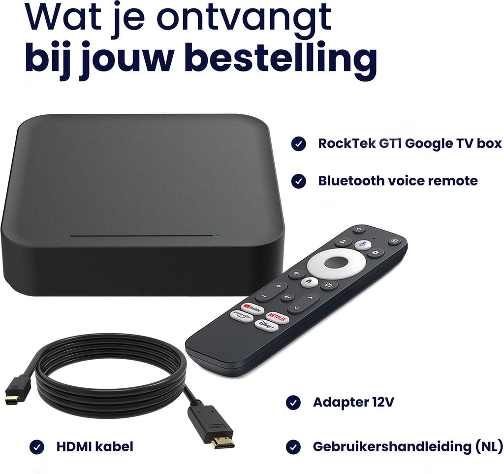 RockTek GT1 Streaming Box - Google TV - Dolby Atmos - 4K UHD & HDR