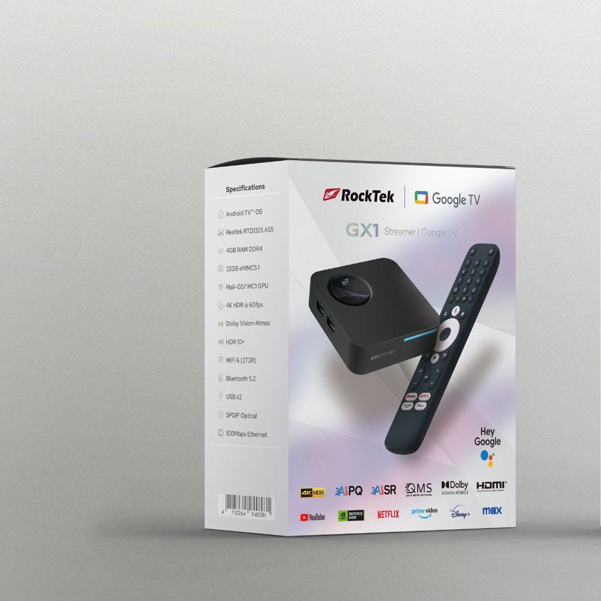 RockTek GX1 Streaming Box - Google TV - Dolby Vision & Atmos - Ingebouwde Chromecast - 4K UHD & HDR