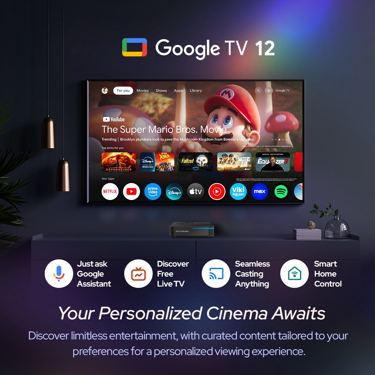 RockTek GX1 Streaming Box - Google TV - Dolby Vision & Atmos - Built in Chromecast - 4K UHD & HDR