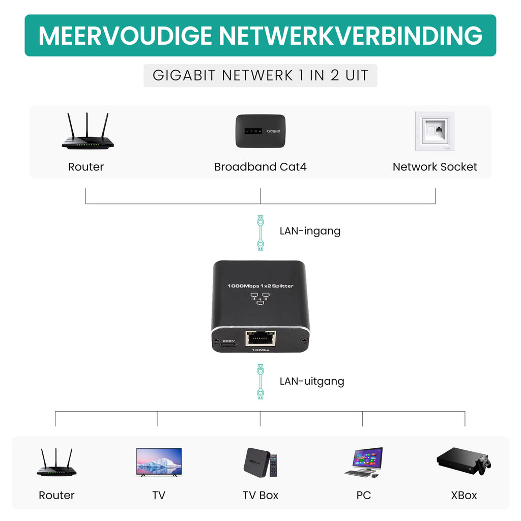 Ethernet Splitter (1000 Mbps) - From 1 to 2