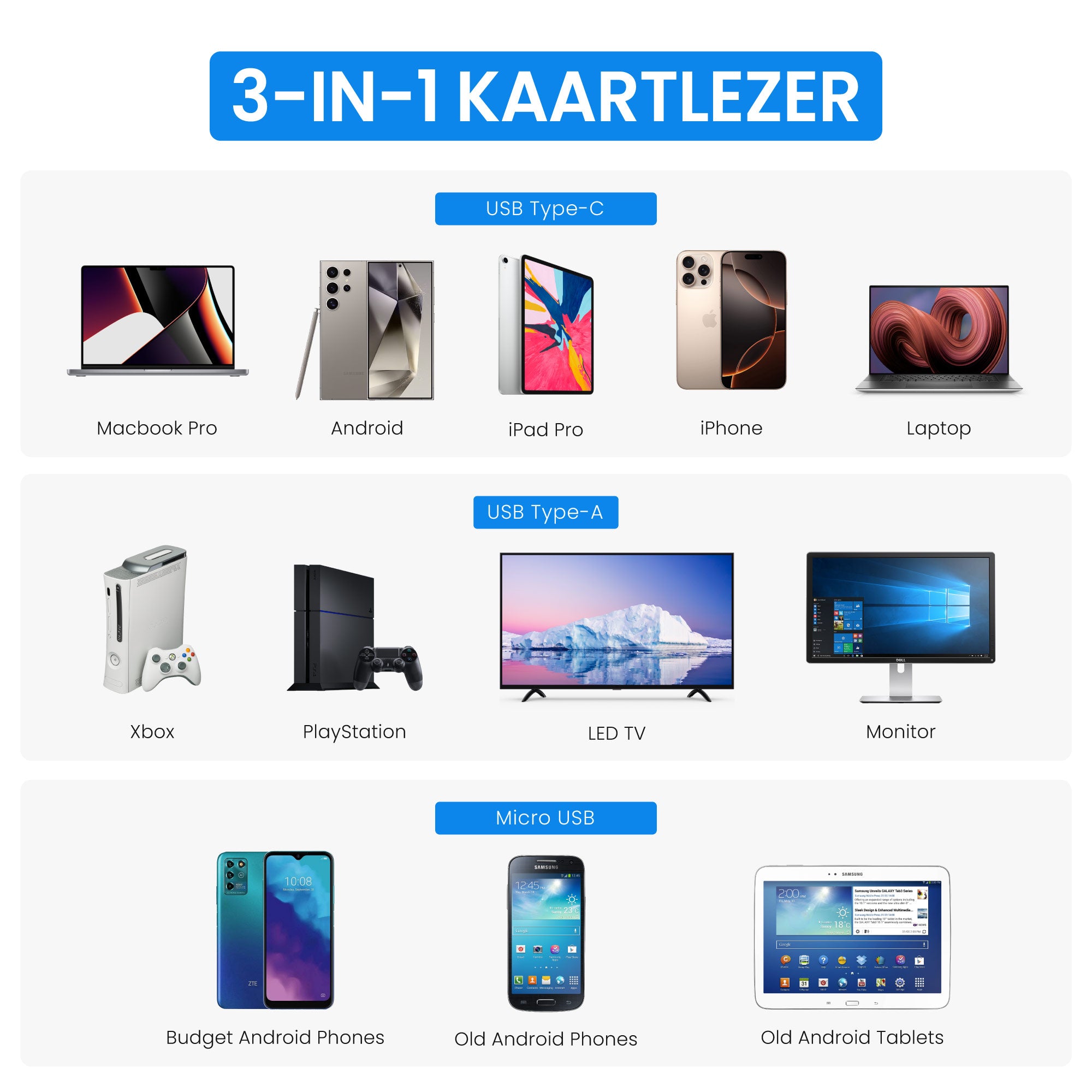 SD Kaartlezer 3-in-1 Stick