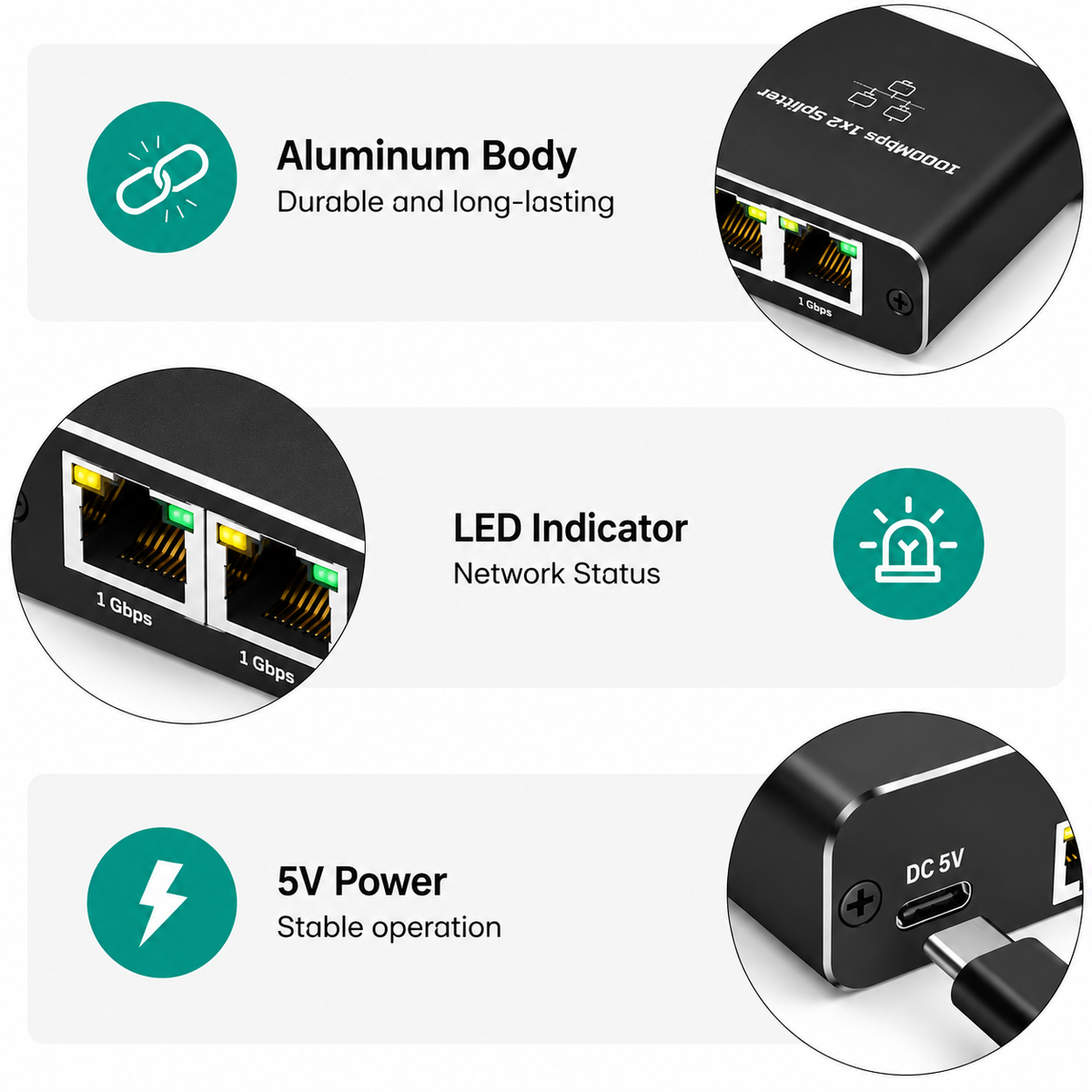 Ethernet Splitter (1000 Mbps) - From 1 to 2