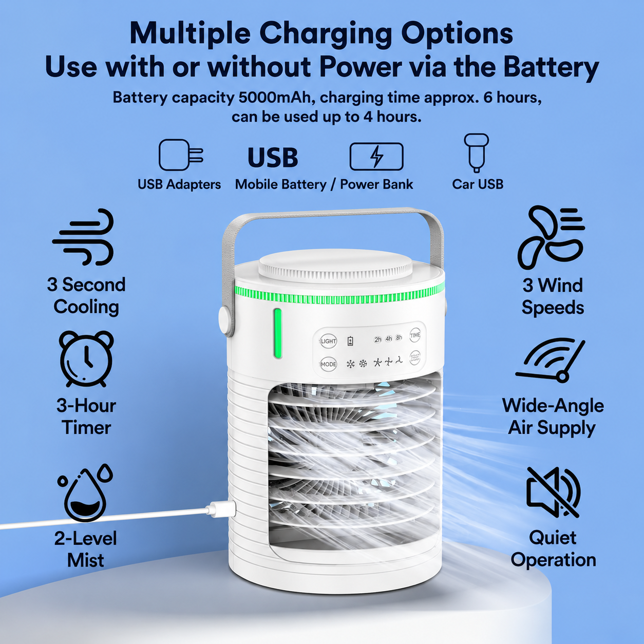 Premium Portable Mini Airco PRO - Built-in Battery - 4-in-1