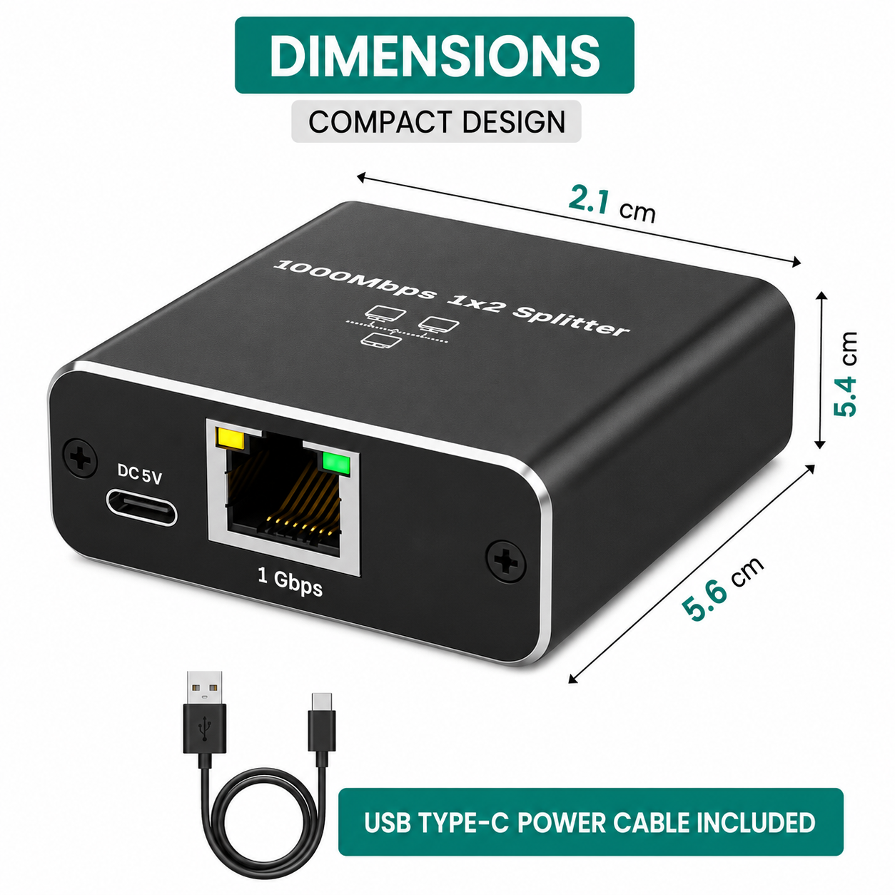 Ethernet Splitter (1000 Mbps) - From 1 to 2