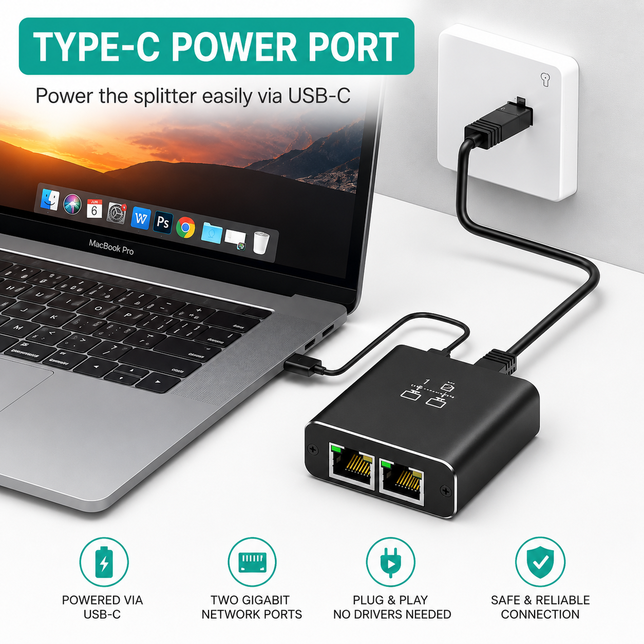 Ethernet Splitter (1000 Mbps) - From 1 to 2