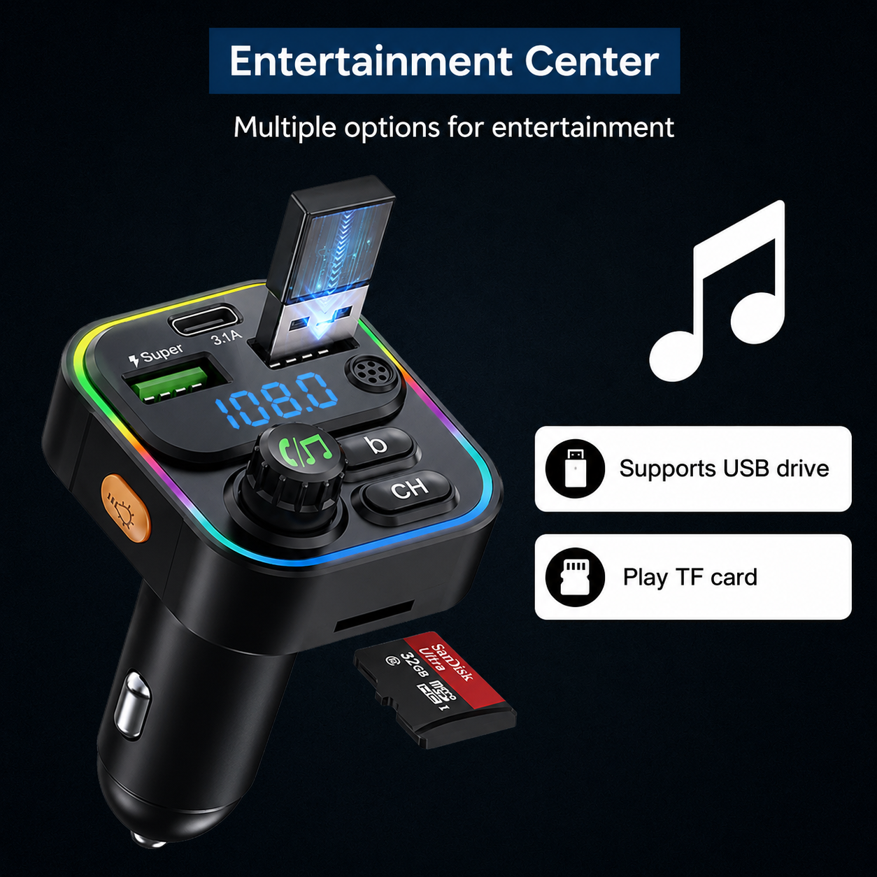 FM Zender Bluetooth - USB A & C