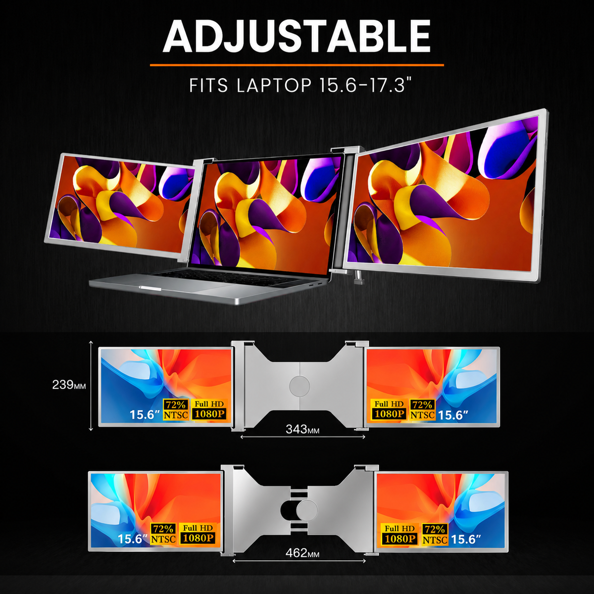 Portable Monitor Tri-Screen 15.6 inch