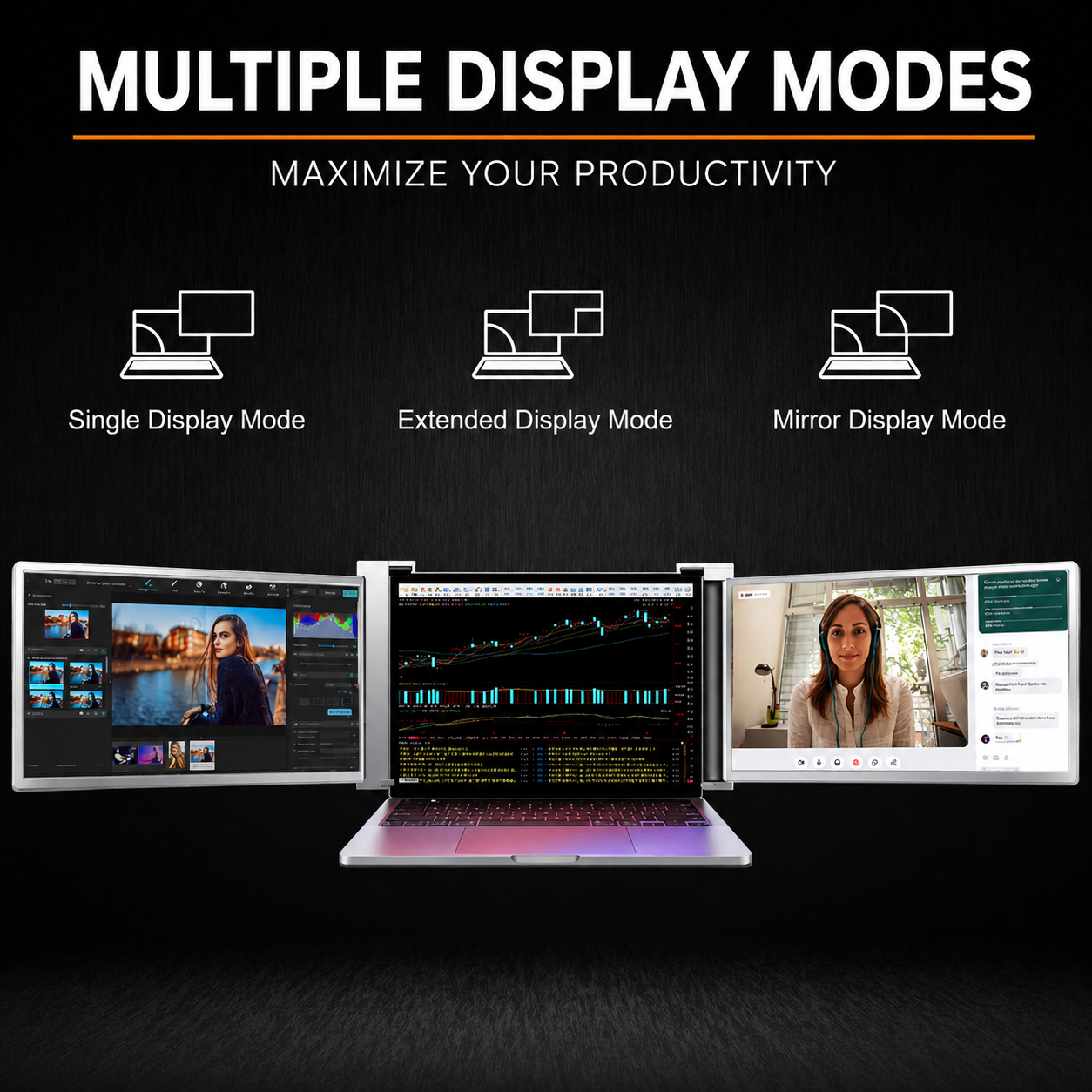 Portable Monitor Tri-Screen 15.6 inch