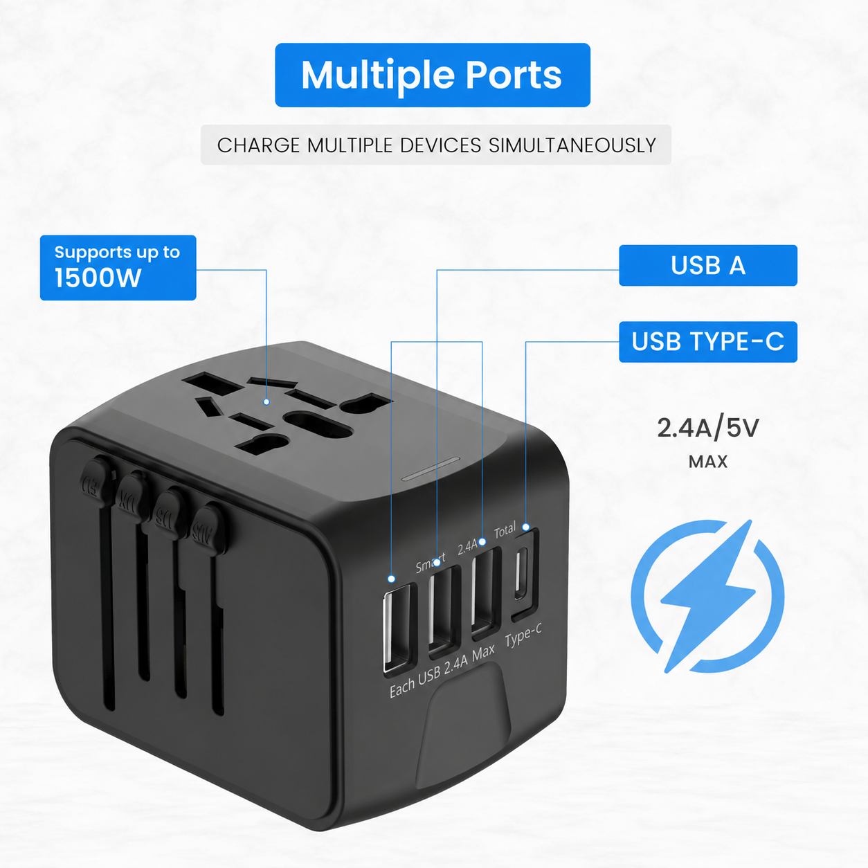 Travel Adapter - Multi USB A & C