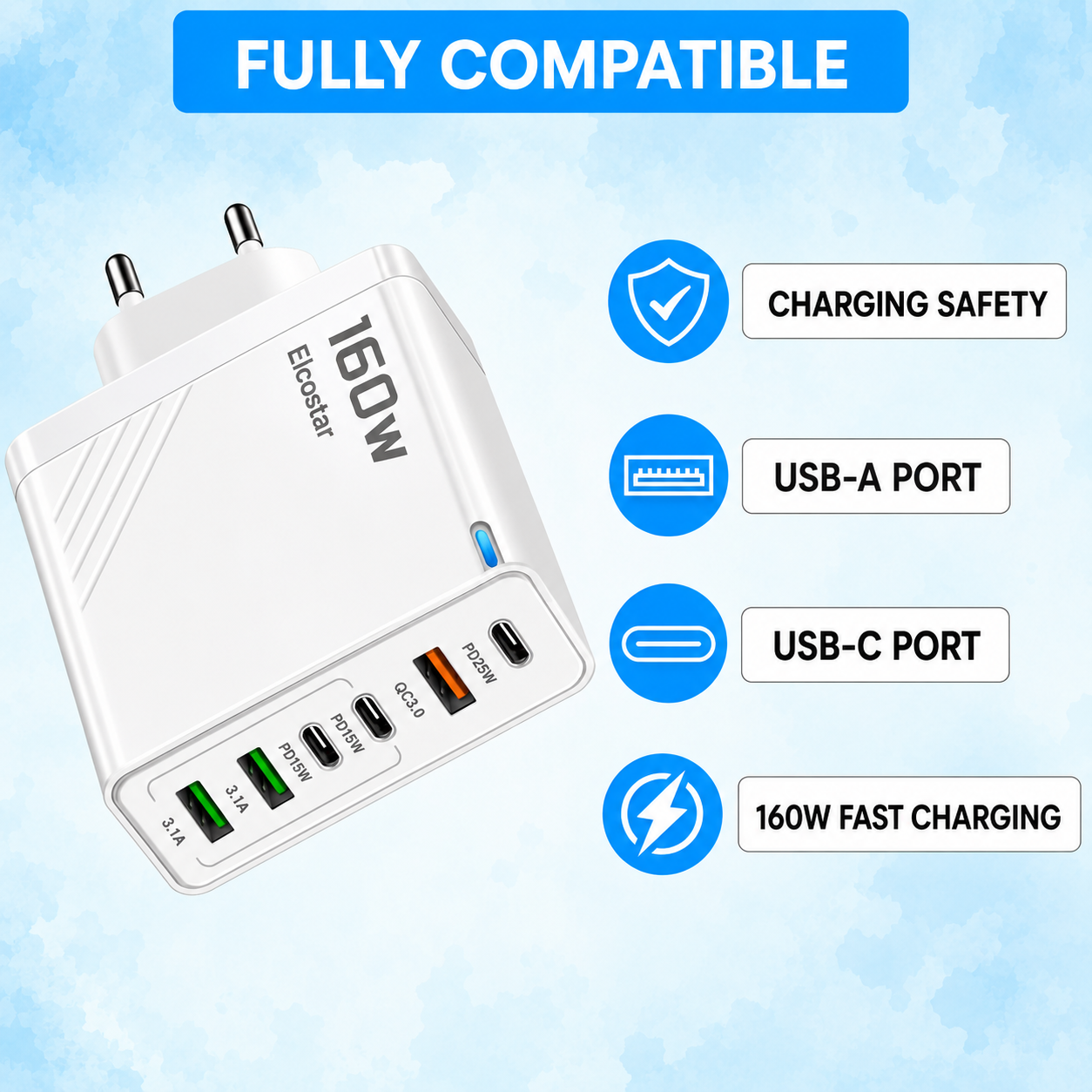 USB Adapter - 160W - (6P) - USB A & C